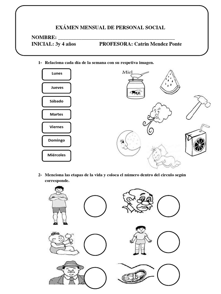 EXÁMEN MENSUAL DE PERSONAL SOCIAL _ INICIAL 3.4 AÑOS | PDF