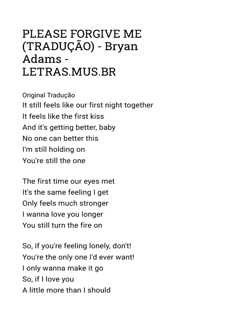 PLEASE FORGIVE ME (TRADUÇÃO) - Bryan Adams