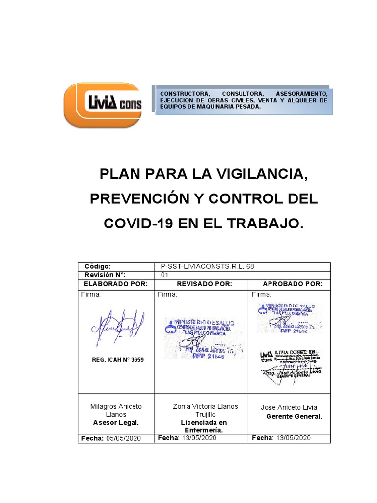 Plan COVID-19 para Seguridad Laboral | PDF | Lavado de manos | Agua