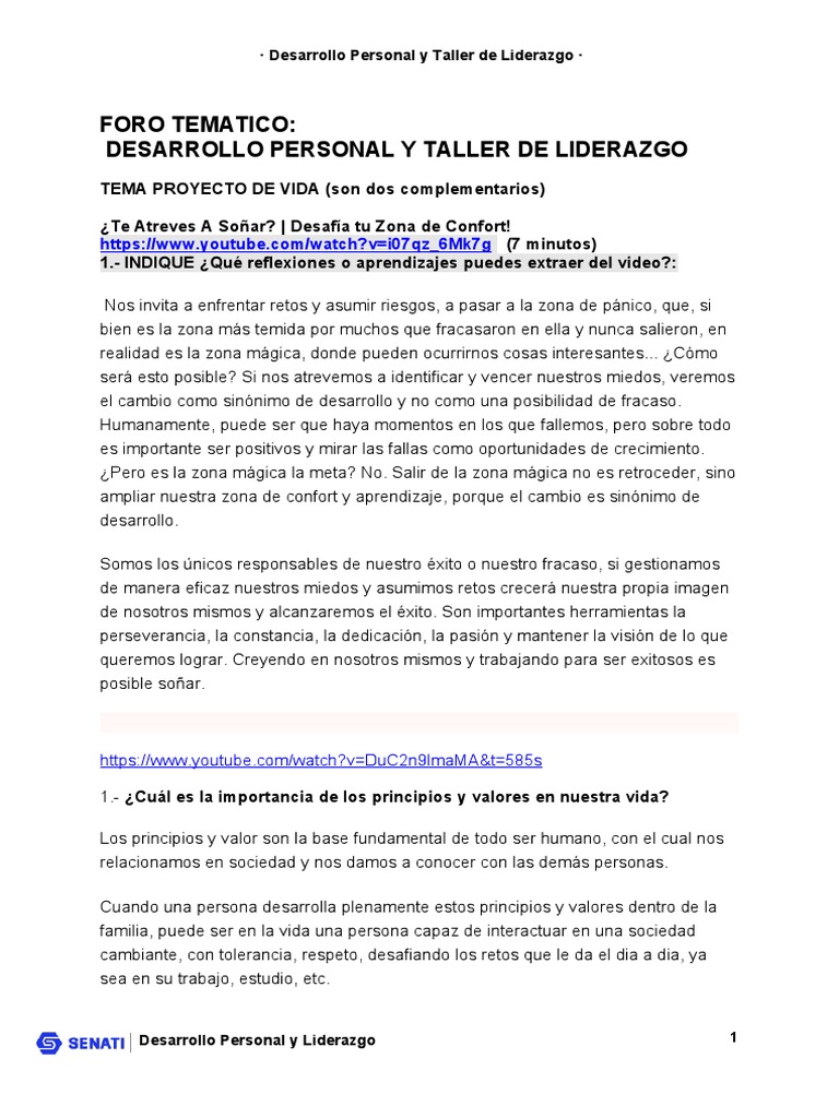 Desarrollo Personal y Liderazgo en Senati | PDF | Desarrollo personal ...