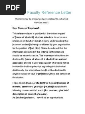 Sample Faculty Reference Letter