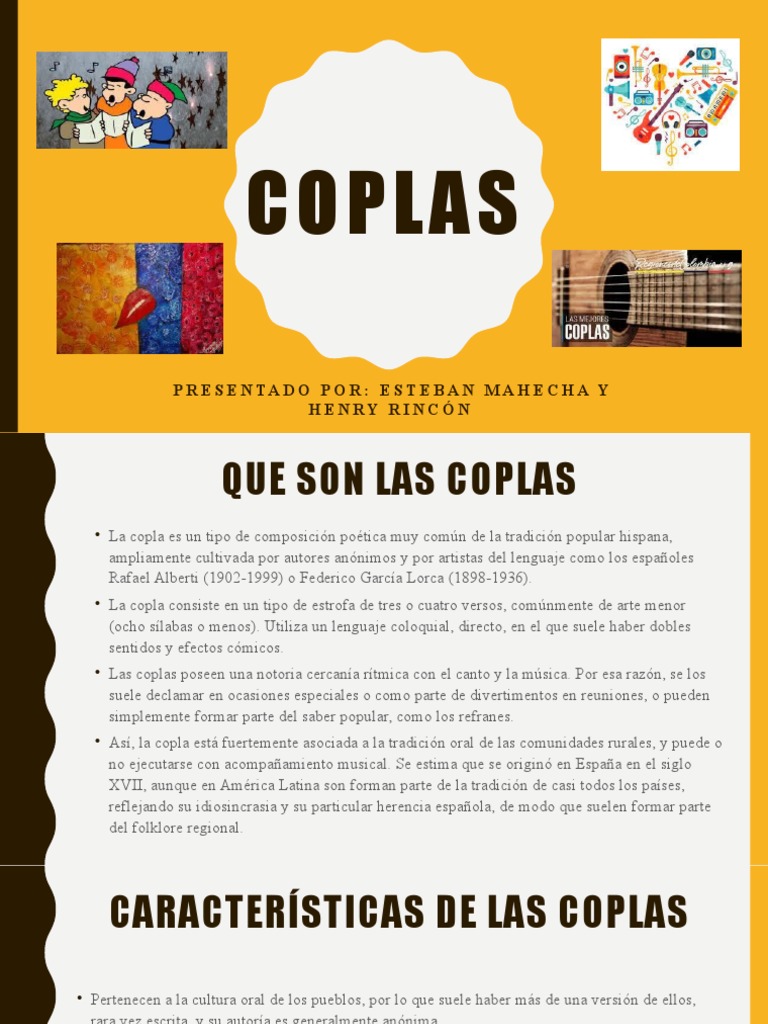 Características y tipos de coplas | PDF | Poesía | Entretenimiento ...