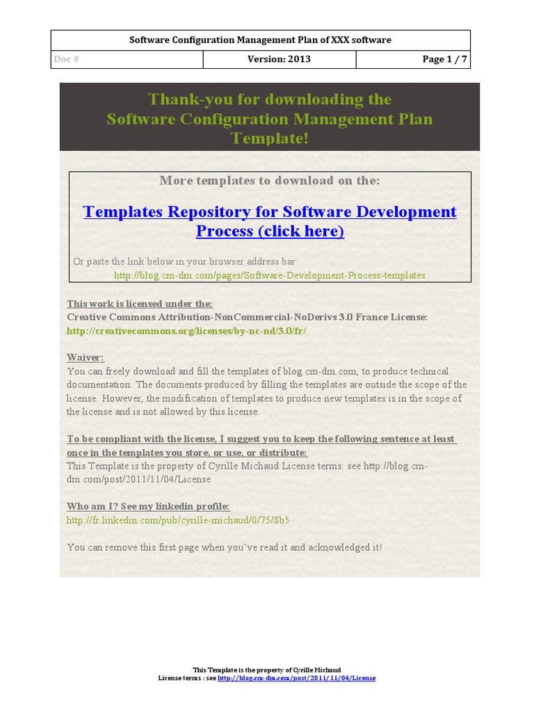 Software Configuration Management Plan Template 2013 Pdf Version