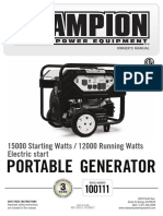 Portable Generator: 15000 Starting Watts / 12000 Running Watts Electric Start
