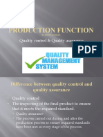 Production Function: Quality Control & Quality Assurance