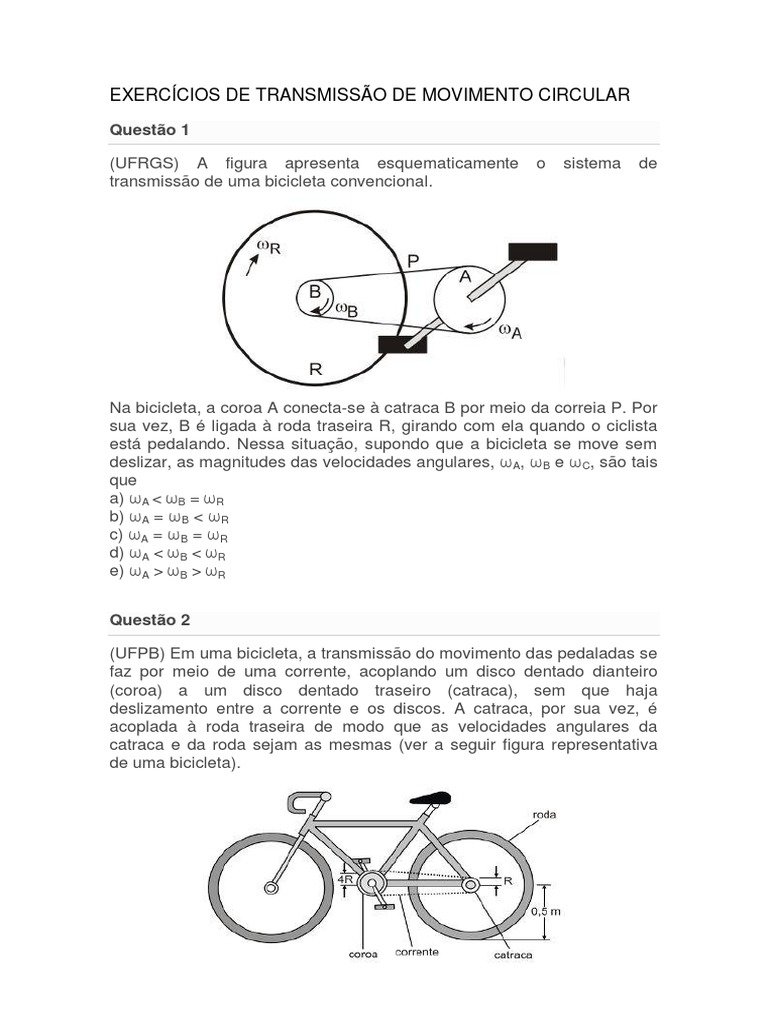 Exercícios sobre Transmissão de Movimento Circular | PDF | Frequência ...