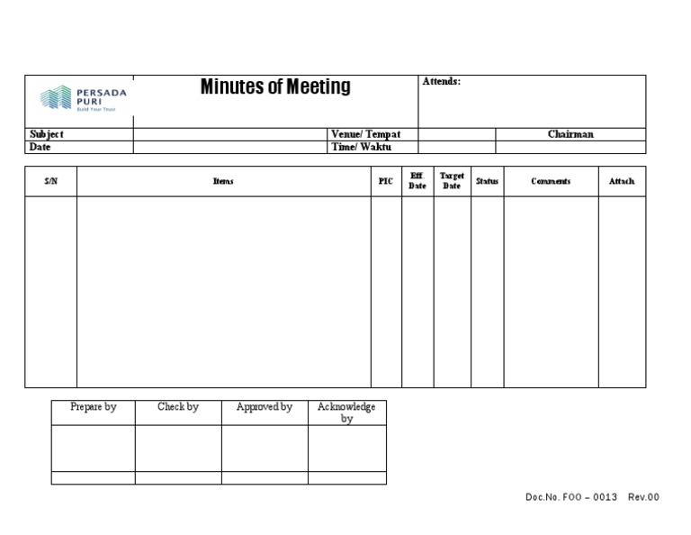 FOO-0013 Minutes of Meeting Form | PDF