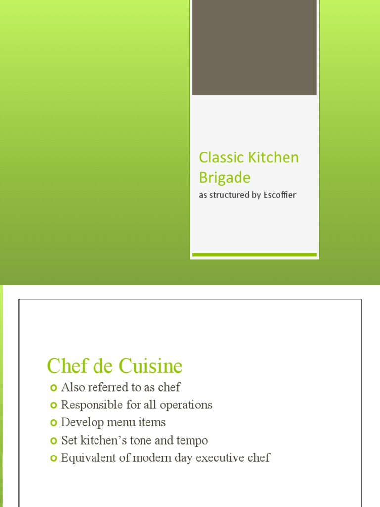 Classic Kitchen Brigade As Structured by Escoffier PDF