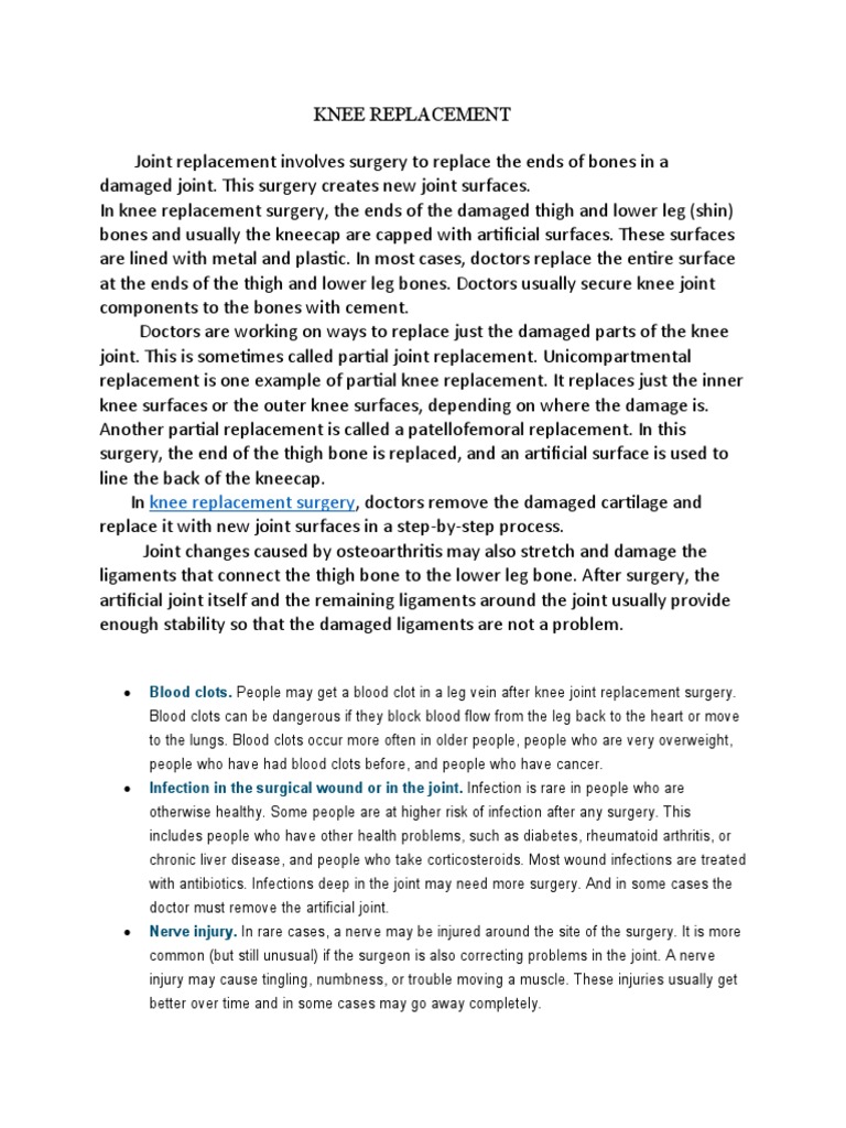 Knee Replacement Surgery Blood Clots PDF Knee Surgery
