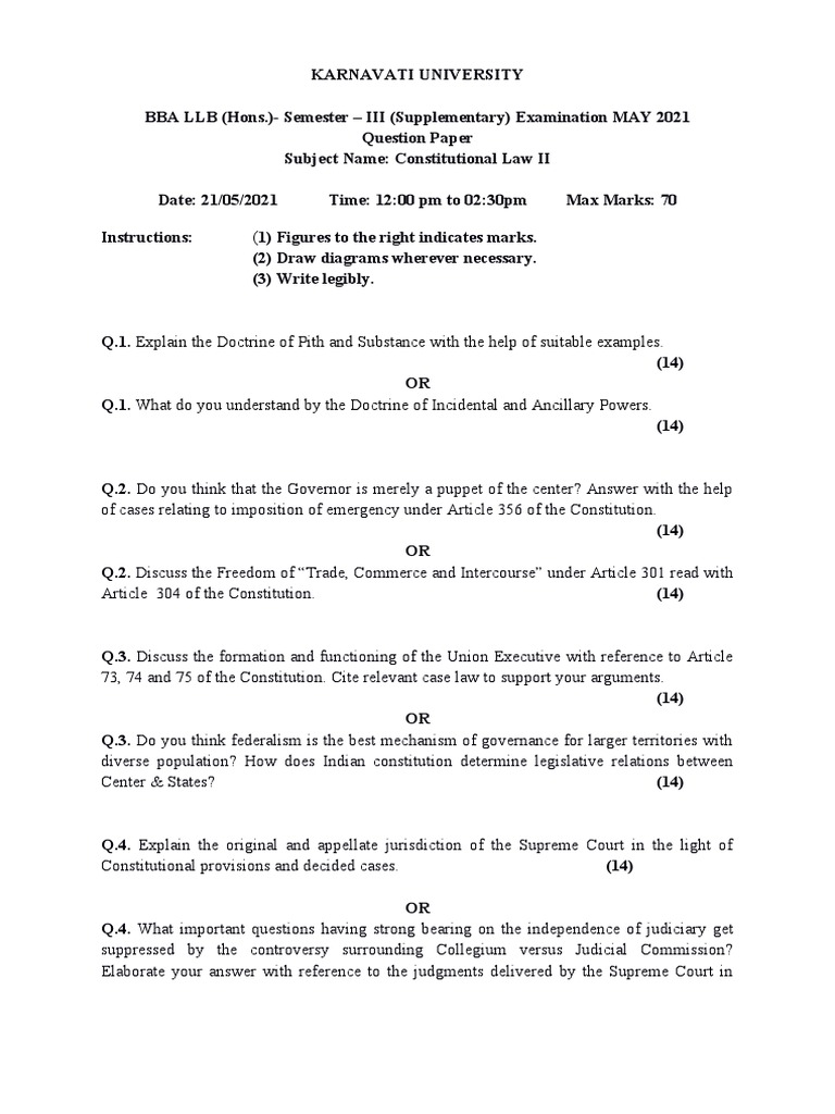 Constitutional Law Exam Paper | PDF | Supreme Courts | Case Law