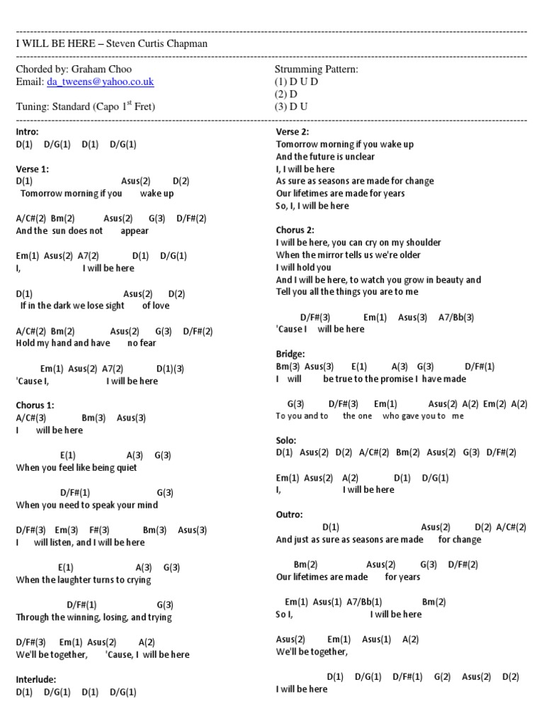 I Will Be Here Lyrics and Chords | PDF | Song Structure | Songs