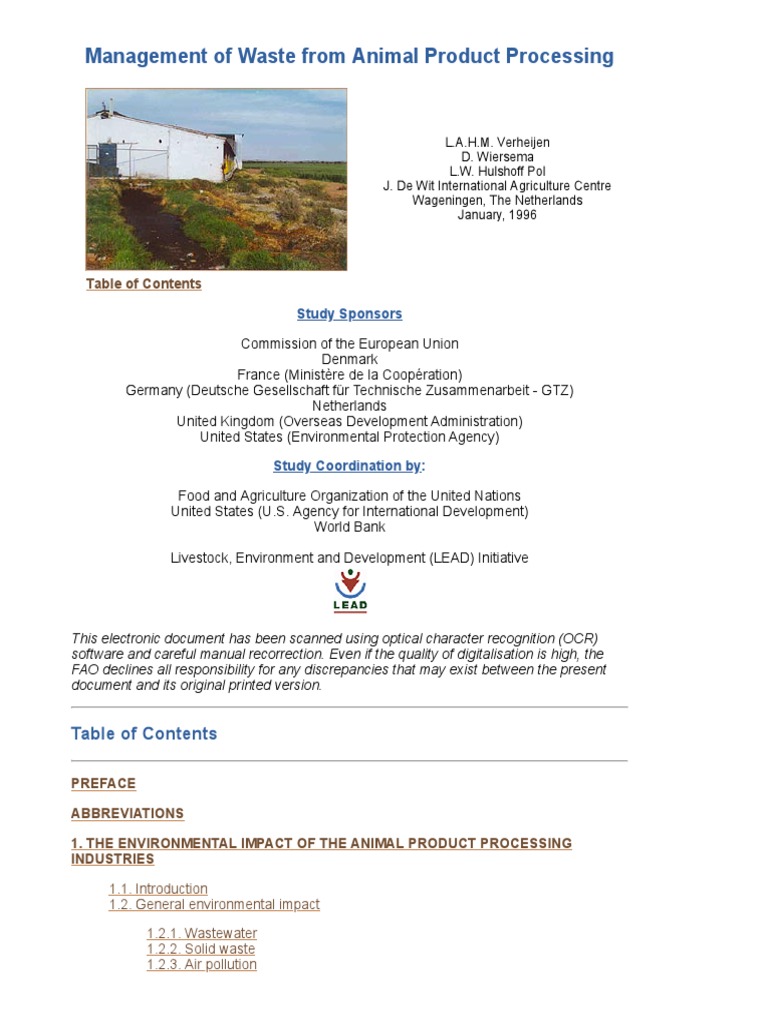 Management of Waste From Animal Product Processing PDF Animal