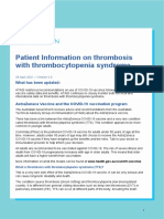 Patient Information Sheet On Astrazeneca Covid 19 Vaccine and Thrombosis With Thrombocytopenia Syndrome Tts