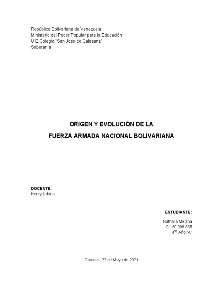Origen y Evolución de La Fuerza Armada de Venezuela | PDF | Venezuela ...