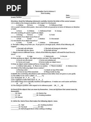 Third Quarter --Summative Test in Science 3