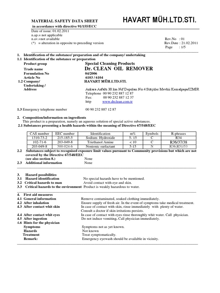 MSDS For OIL REMOVER6104 PDF Toxicity Firefighting