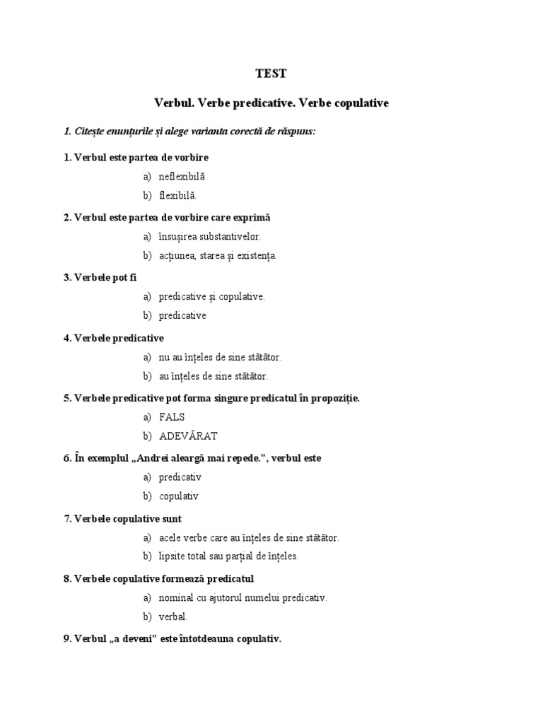 Test Verb Copulativ | PDF