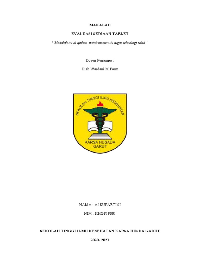 Evaluasi Parameter Uji Sediaan Tablet | PDF