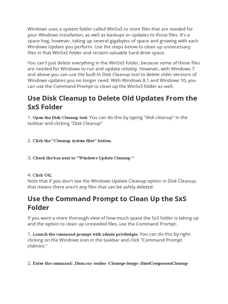 Save Space by Cleaning Windows' WinSxS Folder PDF