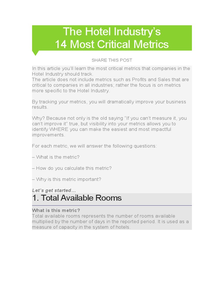 Metrics in Hospitality PDF Performance Indicator Profit (Economics)