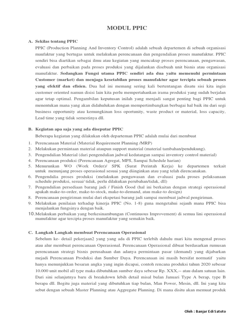Modul PPIC: Perencanaan dan Kontrol | PDF