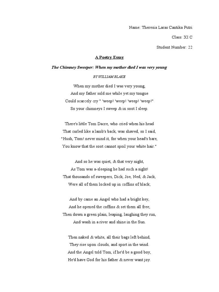 The Chimney Sweeper: When My Mother Died I Was Very Young: A Poetry ...