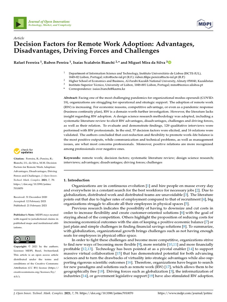 Decision Factors For Remote Work Adoption: Advantages, Disadvantages ...