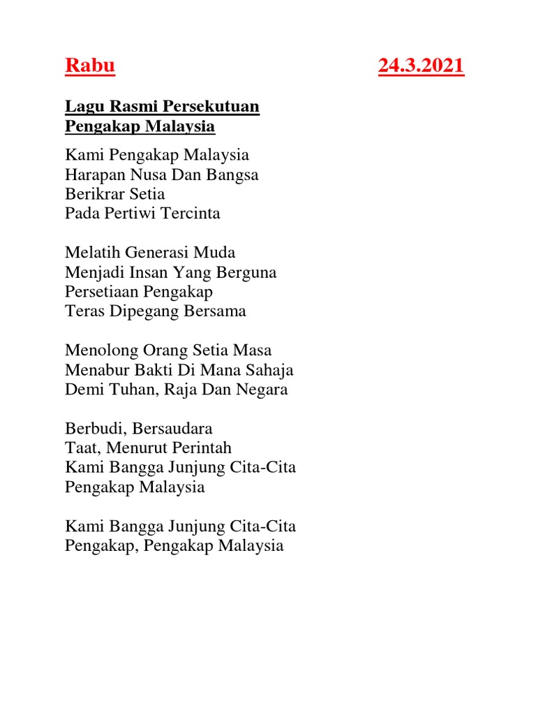 Lagu Rasmi Pengakap Malaysia PDF Agama Spiritualitas