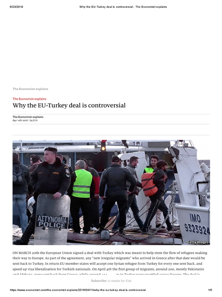Why The EUTurkey Deal Is Controversial The Economist Explains PDF European Migrant Crisis