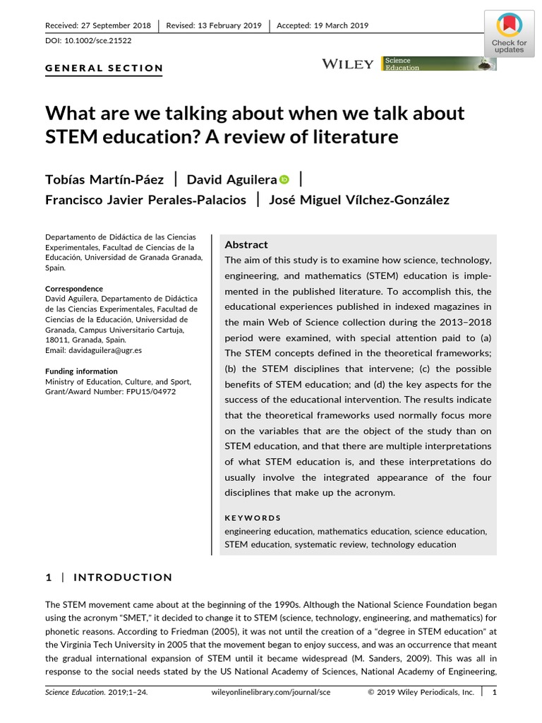What Are We Talking About When We Talk About STEM Education A Review of ...