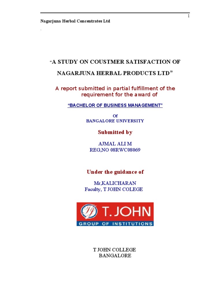 Customer Satisfaction in Nagarjuna Herbal | PDF | Ayurveda | Business