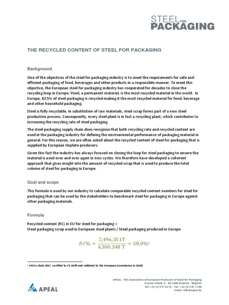 The Recycled Content of Steel For Packaging | PDF | Packaging And ...