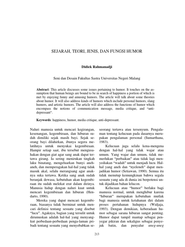Sejarah Teori Jenis Dan Fungsi Humor