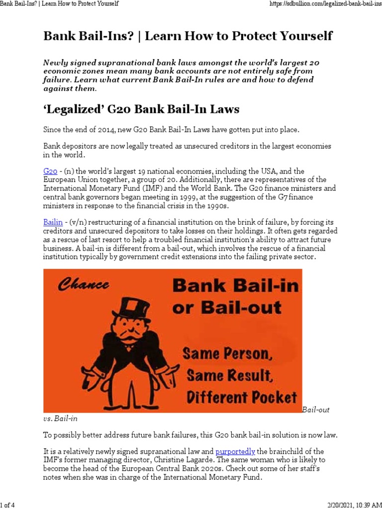 Bank BailIns? Learn How To Protect Yourself PDF Bailout
