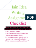 Main Idea Writing Assignment Checklist