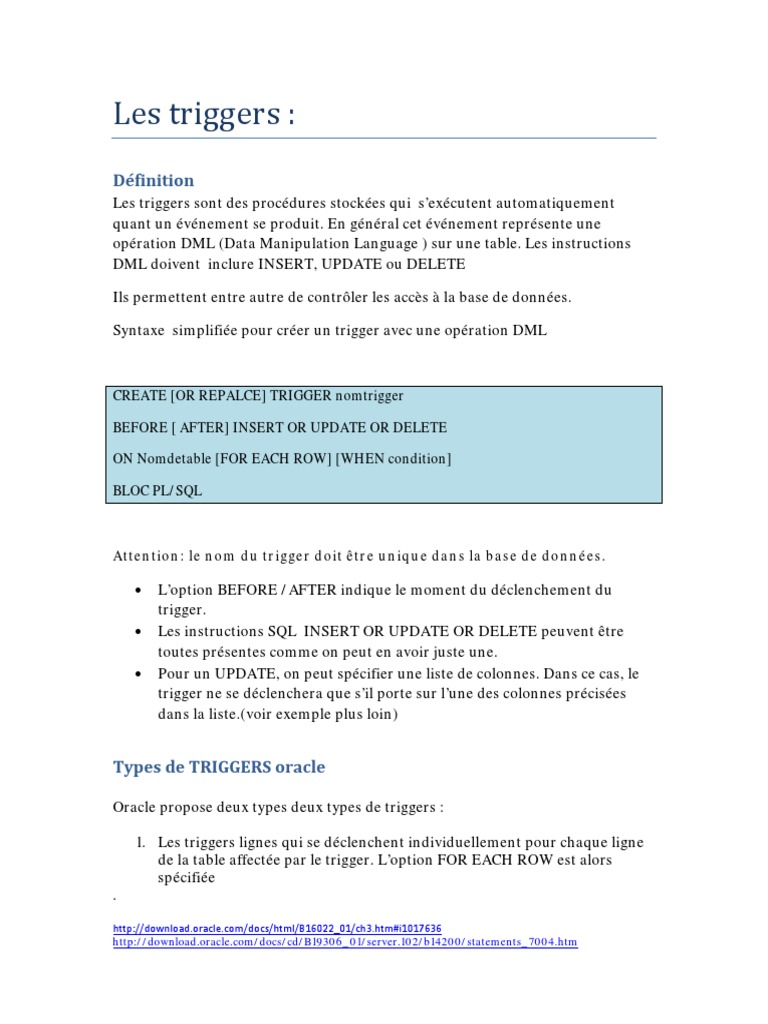 Définition et utilisation des triggers SQL | PDF | SQL | Gestion des ...