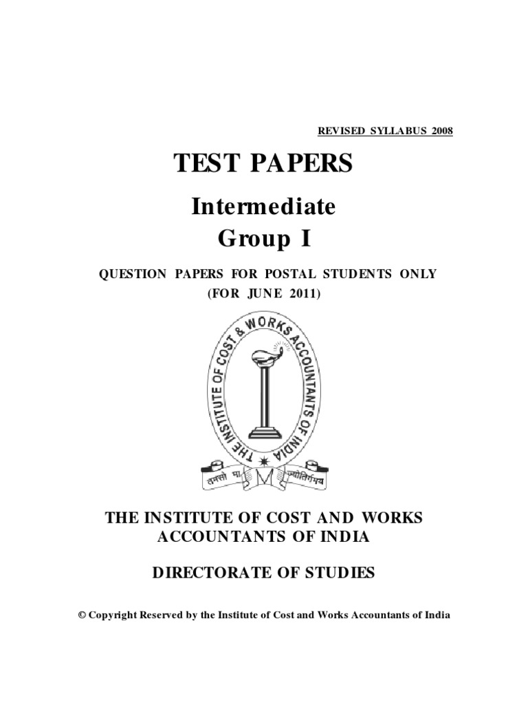 Test Papers: Intermediate Group I | PDF | Debits And Credits | Expense