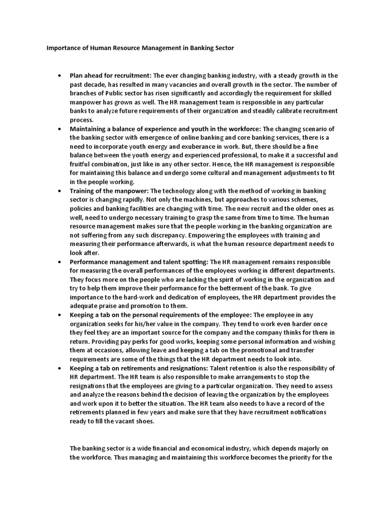 HR Management's Role in Banking Sector | PDF | Human Resource ...