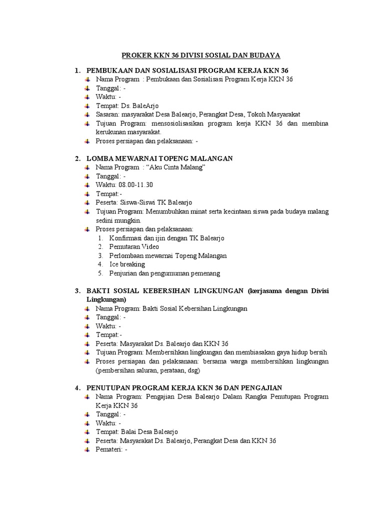 Proker KKN 36 Divisi Sosial Dan Budaya | PDF