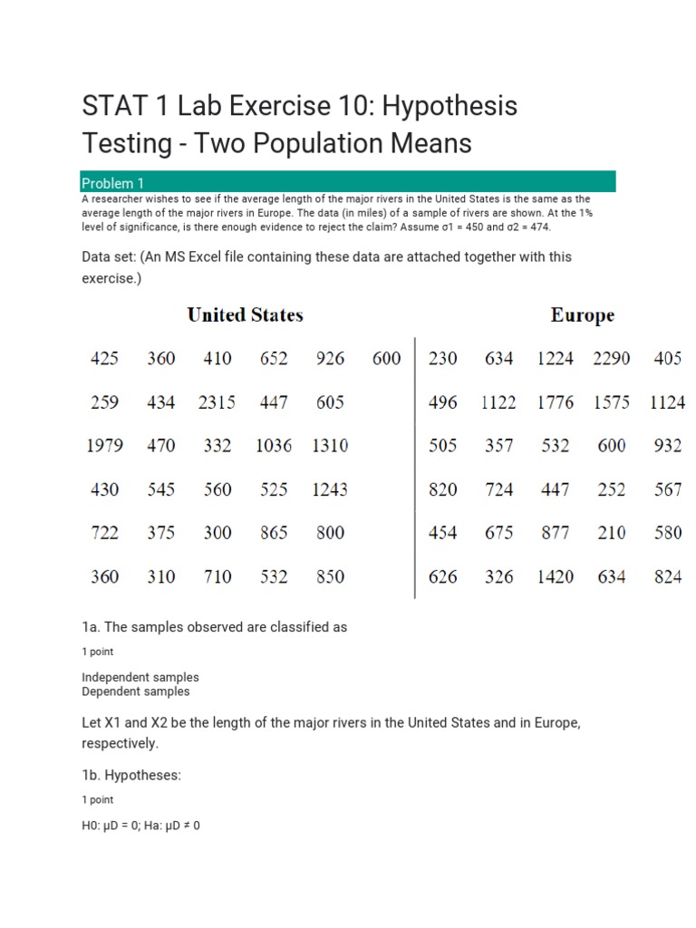 Hypothesis Testing for Two Means | PDF | Student's T Test | Null Hypothesis