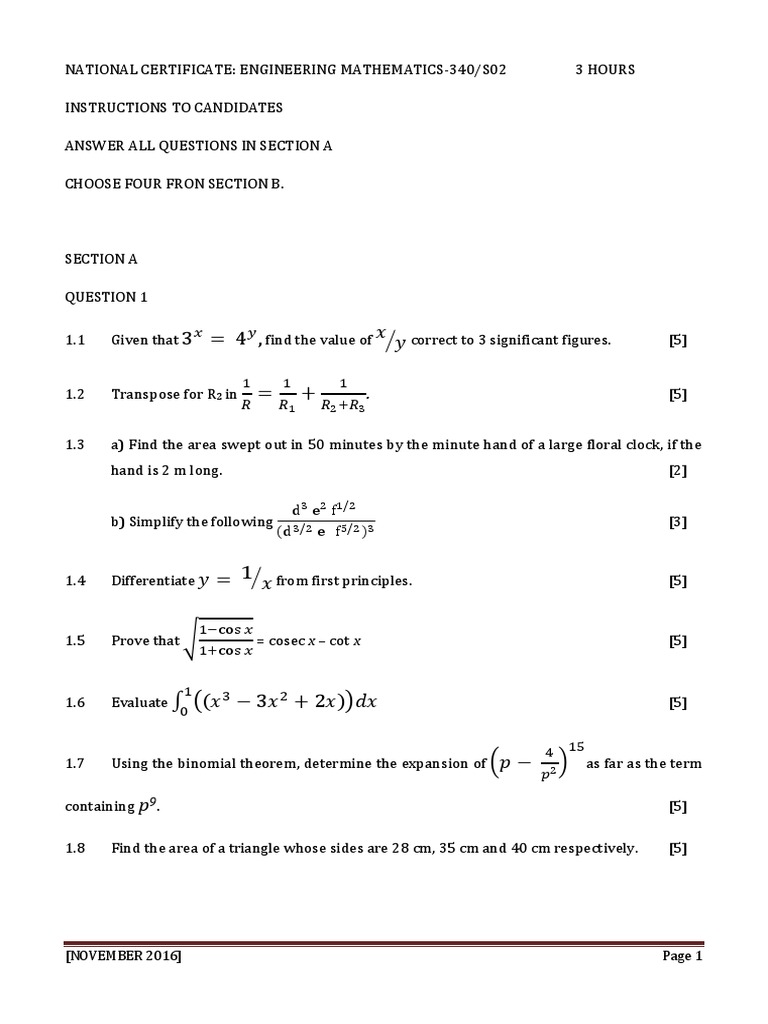 November 2016 Maths | PDF | Cartesian Coordinate System | Volume