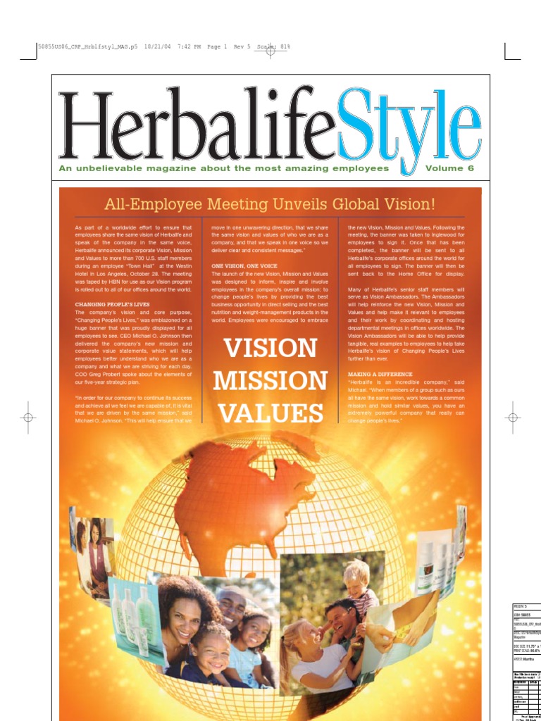 VISION - MISION - MAGAZINE HERBALIFE - Herbalifestyle | PDF | Business