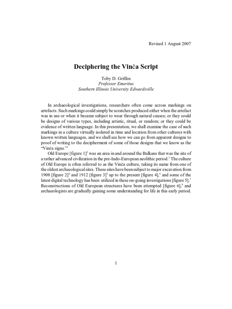 Deciphering The Vin A Script: Professor Emeritus Southern Illinois ...