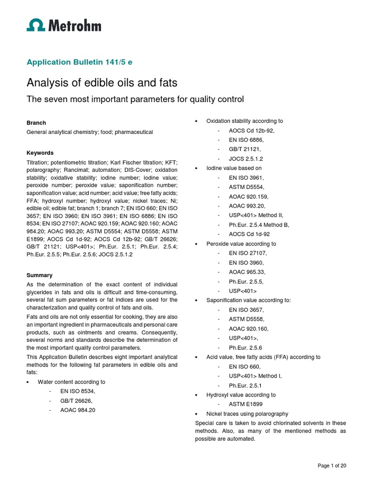 Analysis of Edible Oils and Fats The Seven Most Important Parameters