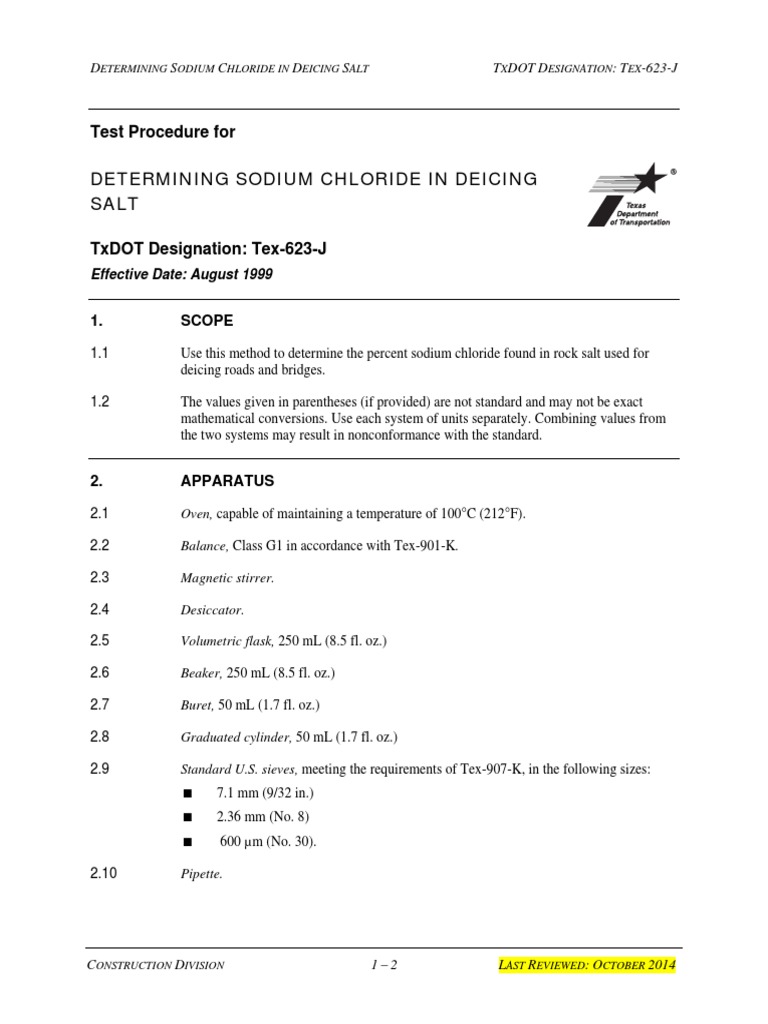 Determining Sodium Chloride in Deicing Salt: Test Procedure For | PDF ...