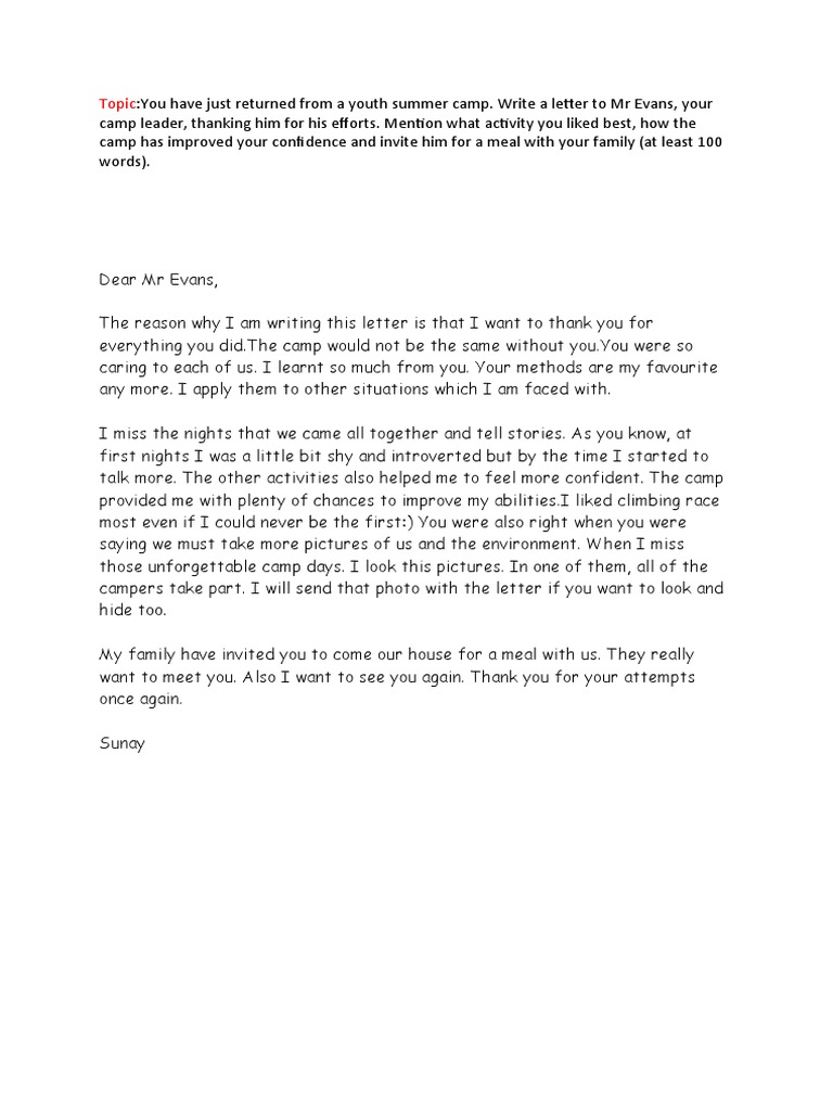 The Camp Letter | PDF