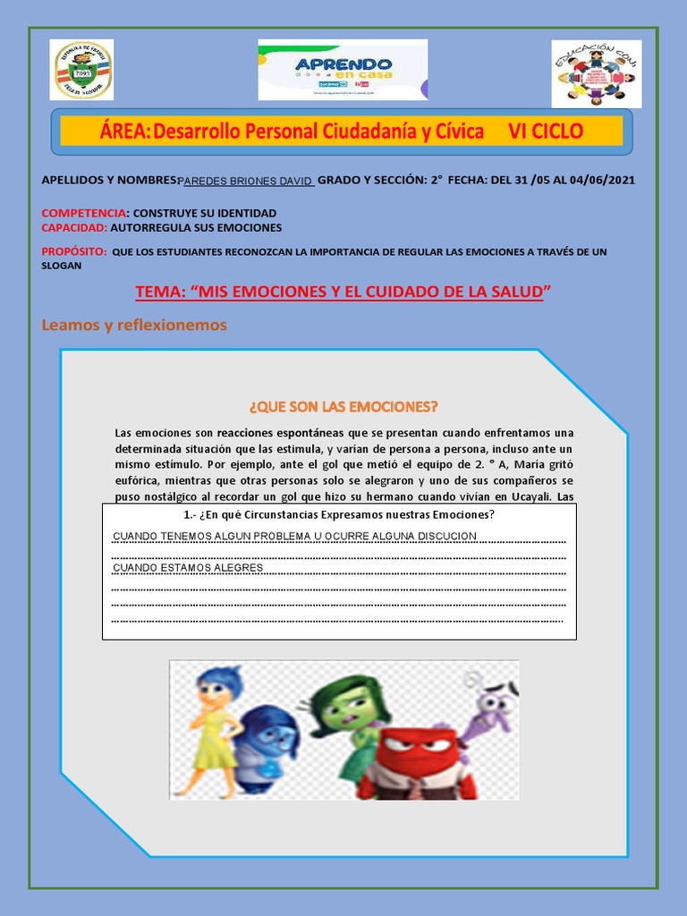 Experiencia 3 DPCC Segundo Semana 2 | PDF | Temor | Las emociones