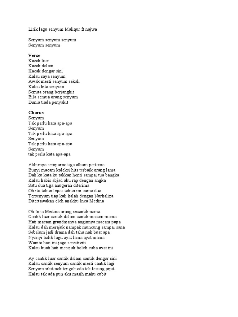 Lirik Lagu Senyum Maliqur Ft Najwa Pdf