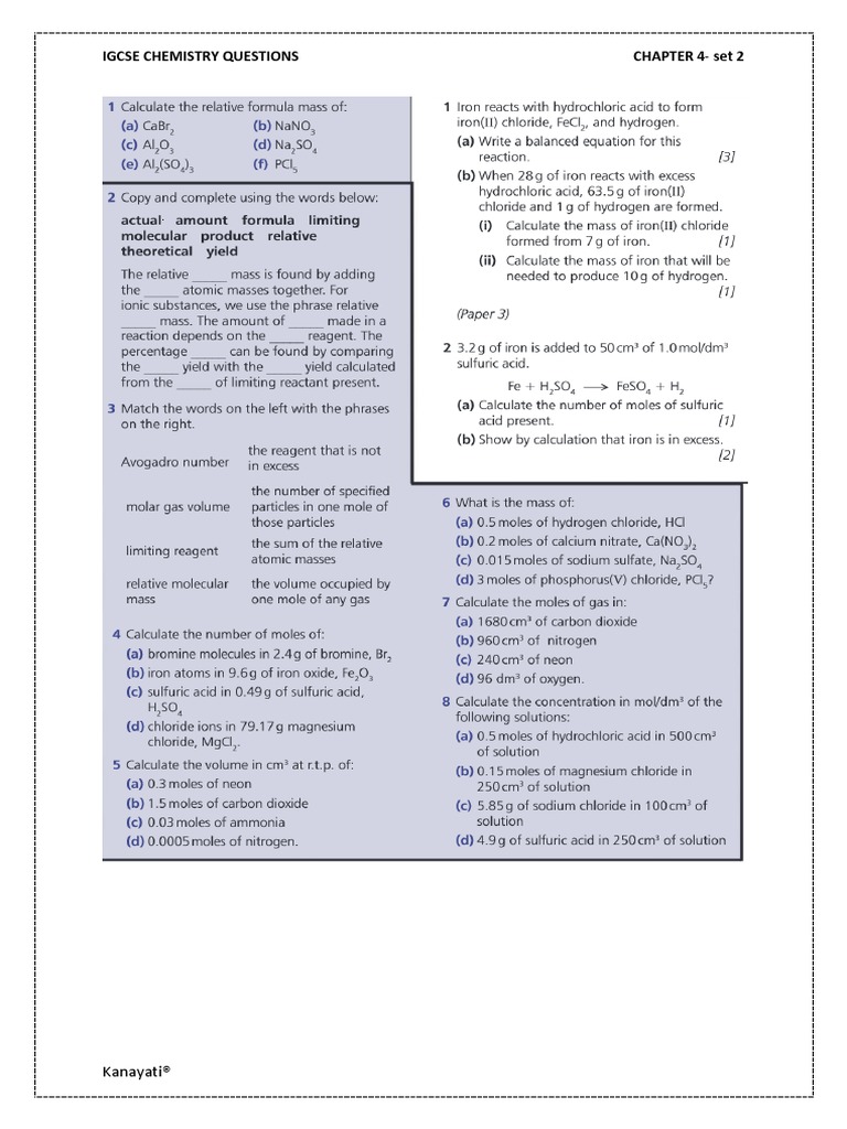Igcse Chemistry Questions CHAPTER 4-Set 2: Kanayati® | PDF