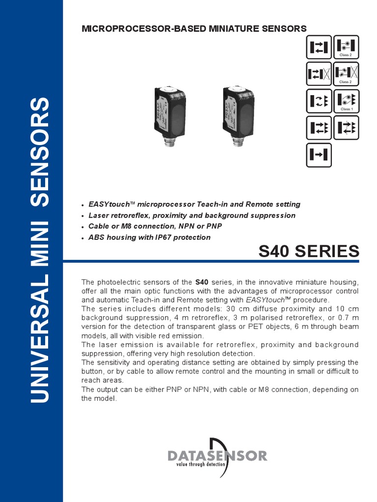 Miniature Photoelectric Sensors S40 Series | PDF | Bipolar Junction ...